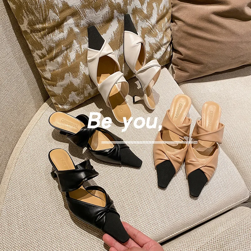 

Сандалии женские на низком каблуке, босоножки с острым носком, Лоскутная работа, туфли с ремешком на пятке, летняя повседневная обувь