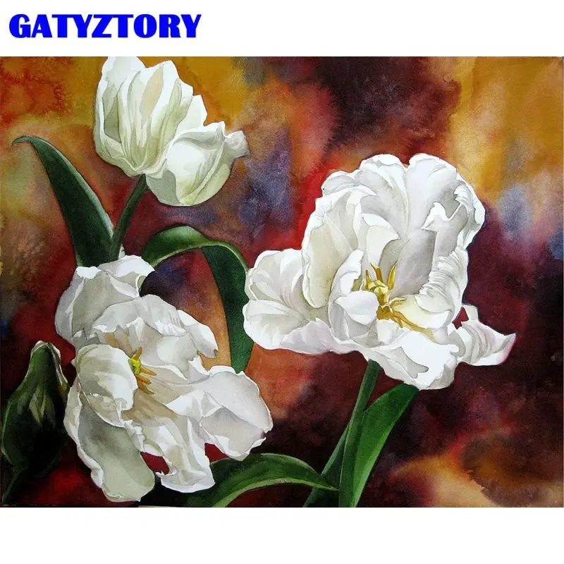 

GATYZTORY Coloring By Numbers White Lily Handpainted Wall Art Unique Gift Paint By Number Flowers Crafts For Living Room