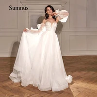 sumnus white sweetheart wedding dress puff sleeve tulle lace up wedding gowns lace appliques elegant princess bride dresses