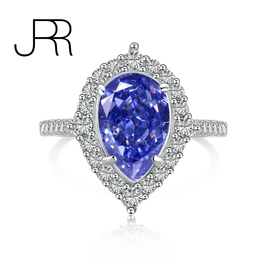 

JRR Luxury 925 Sterling Silver Pear 2CT Tanzanite High Carbon Diamond Gemstone Wedding Engagement Fine Jewelry Ring For Women