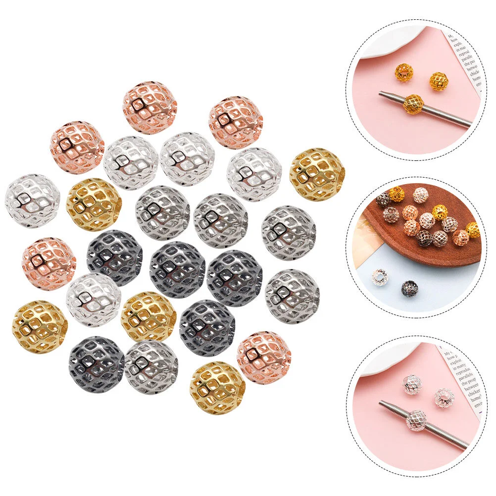

Beads Spacer Making Jewelry Necklace Loose Round Metal Copper Filigree Hollow Bead Bracelet Beaded Findings Diy Ball Tiny