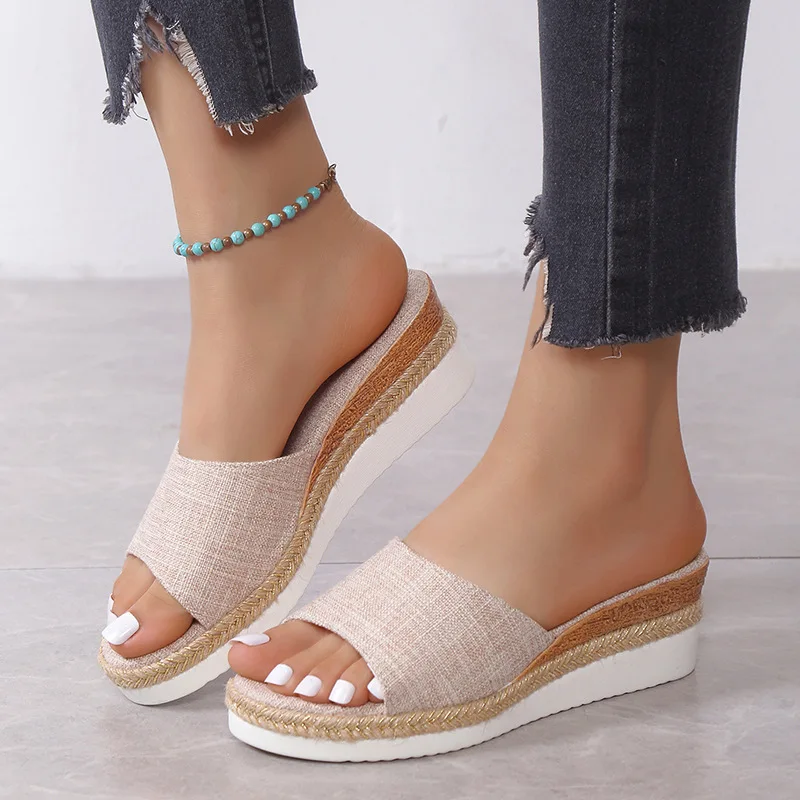 

Plus Size Platform Sandals Outdoor Women Hemp Wedge Heels Slippers Summer New Casual and Comfortable Summer Footwear Sandalias