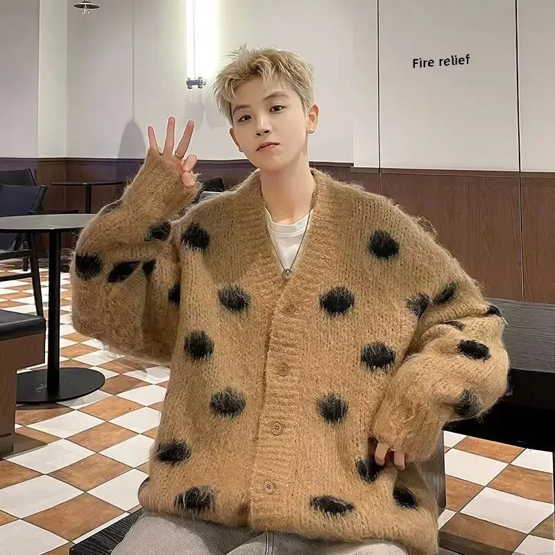 Винтажный вязаный кардиган куртка для мужчин и женщин свободный крой зимний