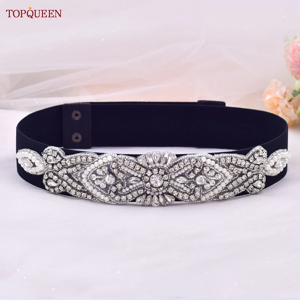 TOPQUEEN S208-B Women Luxury Dress Elastic Belt Fashion lady Overcoat Accessories Pearls Diamond Elegant Decoration High Quality