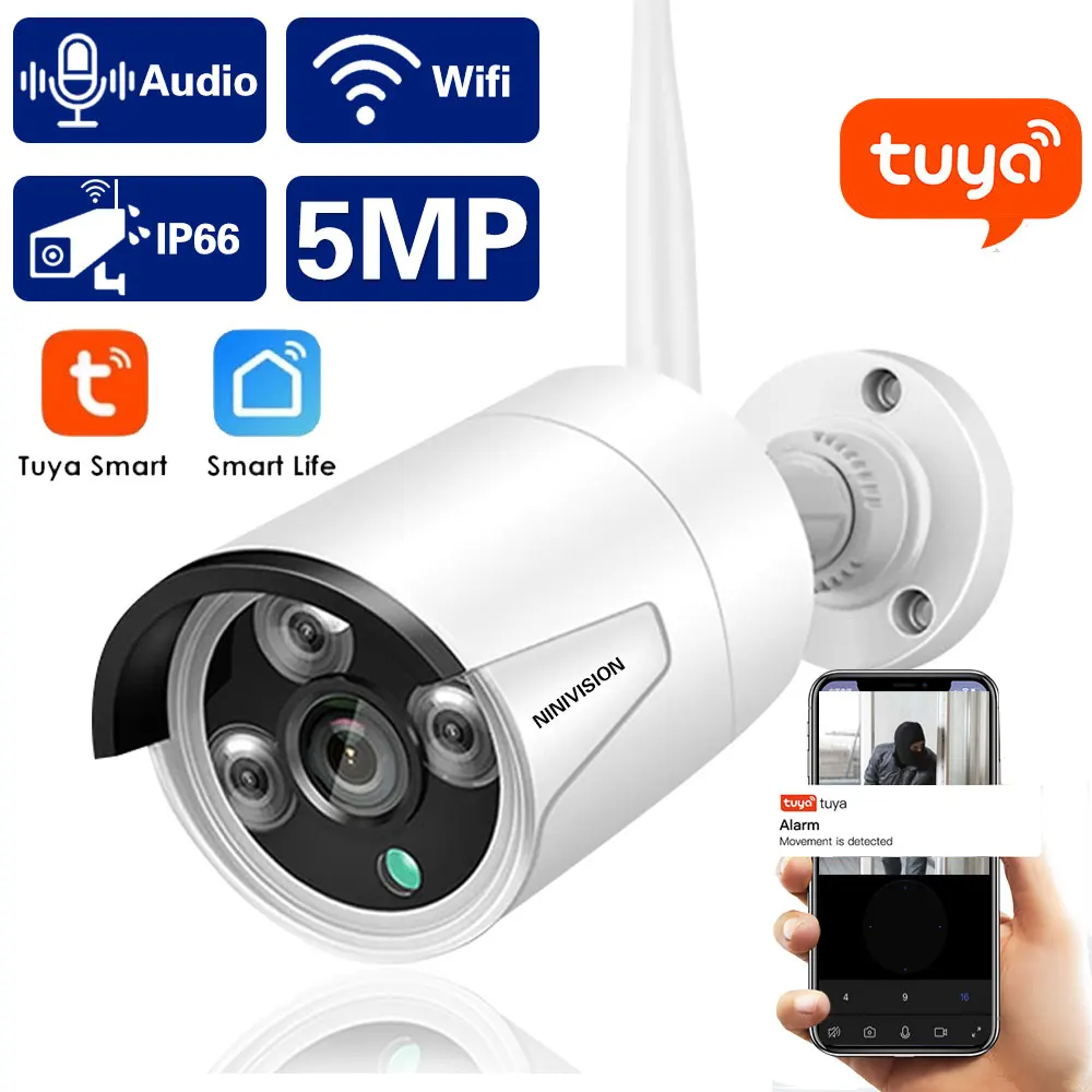 

Беспроводная уличная Wi-Fi камера 5MP Tuya с широким углом обзора