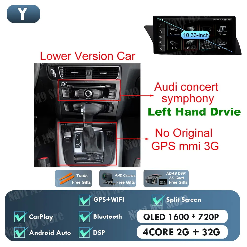 

Беспроводной CarPlay Android 14 для Audi A4 A5 S5 2009-2017 GPS Navi Автомобильный мультимедийный DSP Стерео Радиоплеер WIFI QLED Сенсорный экран