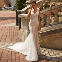 sexy elegant mermaid wedding dress with sleeveless tulle and boat neck tie card shoulder strap high bridal gown robes de mari%c3%a9e