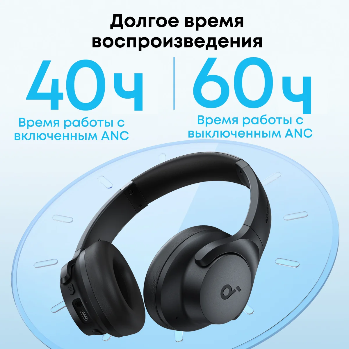 Фото Наушники Soundcore by Anker Q20i: гибридные, с активным шумоподавлением, беспроводные, накладные, до 40 часов работы. №5