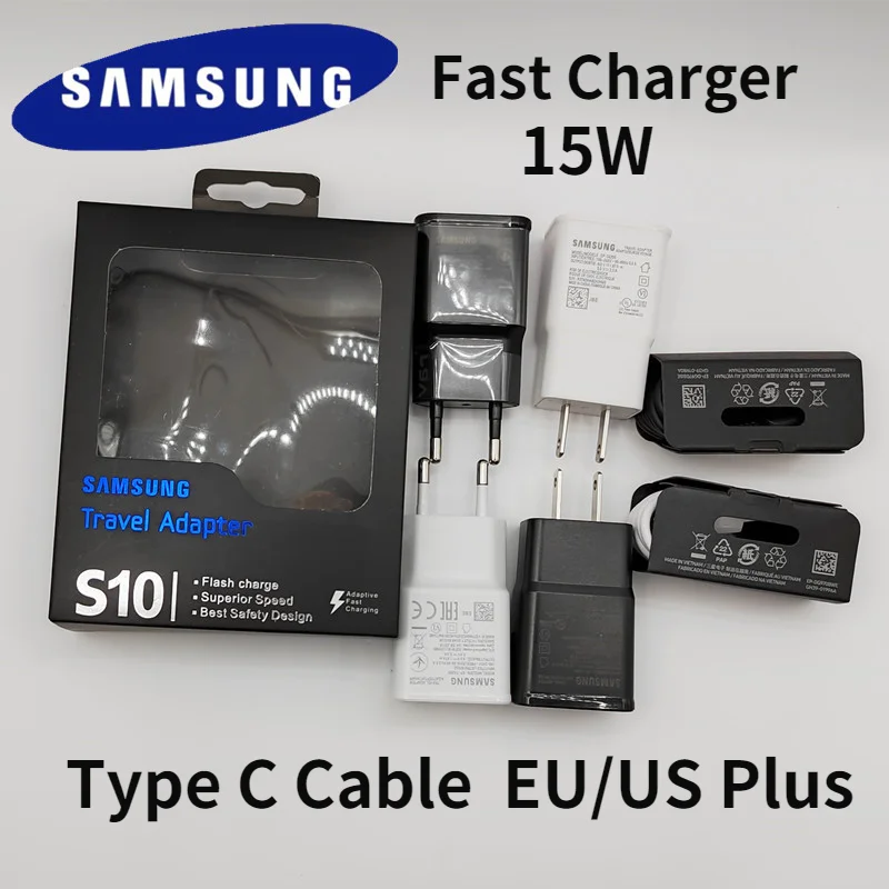 

15W Samsung S10 Fast Charger USB Power Adapter 9V 1.67A Quick Charge Type C Cable for Galaxy S10 S8 S9 Plus A3 A5 A7 note8 9