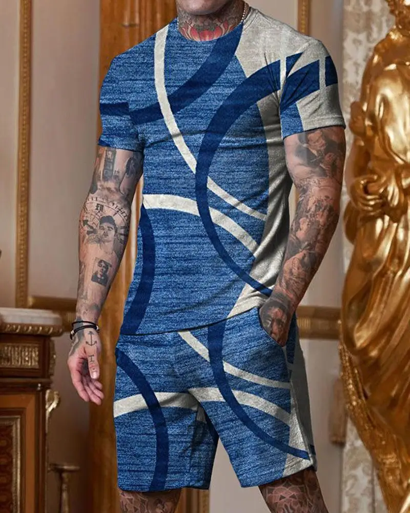 Men 3D Tracksuit 2 Piece Set Summer Oversized Sportswear Suit  T-Shirt+Shorts Outfit Set Fashion Jogging Suit Man Clothing