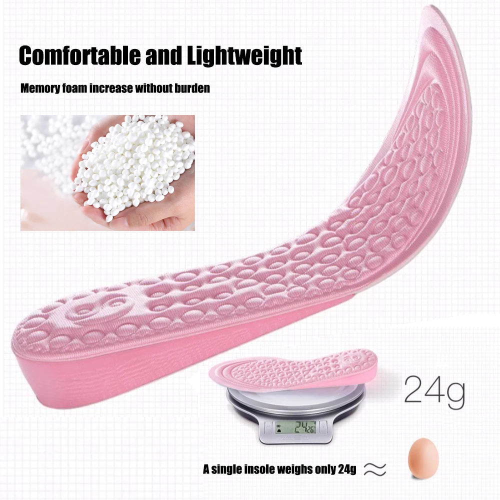 Invisible Height Increase Insoles for Women Shoes Inserts EVA Memory Foam Comfort Heightening Insoles for Feet Massage Shoe Pad
