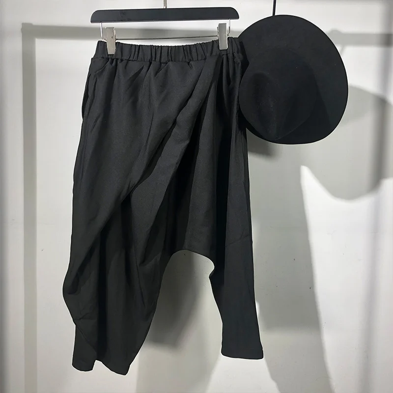 

Повседневная юбка с перекрестной юбкой Owen Seak, уличная одежда, мужские брюки-султанки до щиколотки в японском стиле, черные брюки-султанки на...