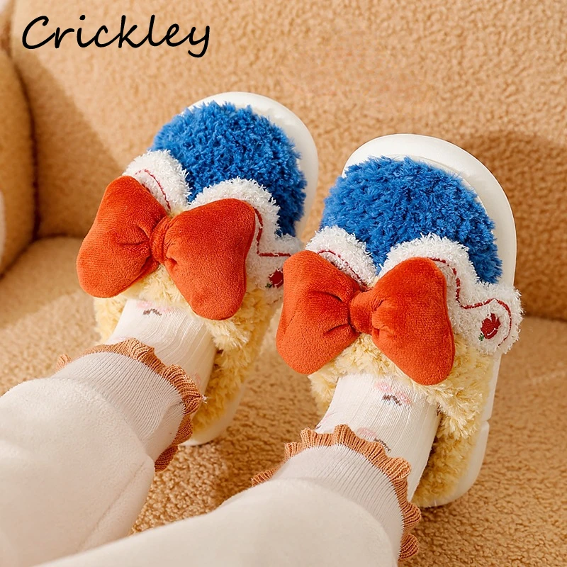 

Fashion Cute Bow Girls Slippers Winter Princess Soft Sole Kids Slippers Thick Plush Warm Non Slip House Shoes For Children Mum