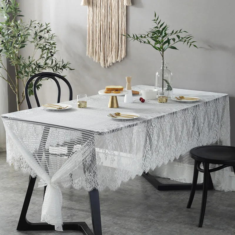 

White Lace Tablecloth Rectangular Floral Embroidery Lace TableCloths for Dinner Parties Weddings Baby Showers Home Decorations