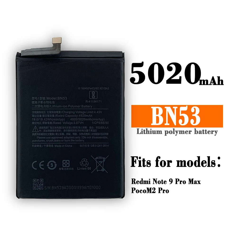 

100% Orginal New 5020mAh BN53 Replacement Battery For Xiaomi Redmi Note 9 Pro M2 Pro Mobile Phone Batteries Lithium Battery
