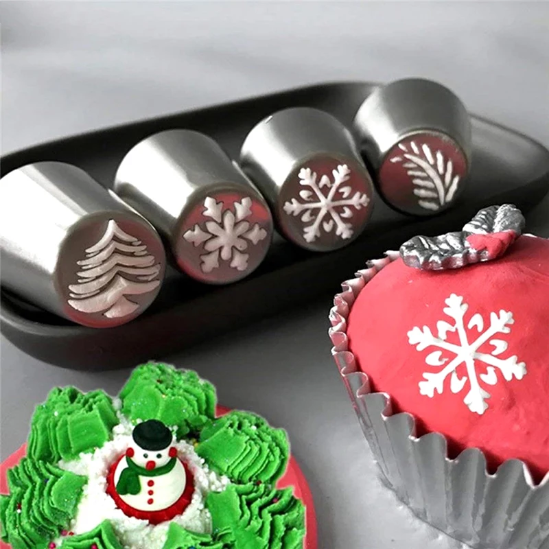 

4pcs/set Cream Nozzle Cake Decorating Tools Pastry Bakery Accessory Cupcake Russian Icing Piping Nozzle Tips Bakeware Christmas