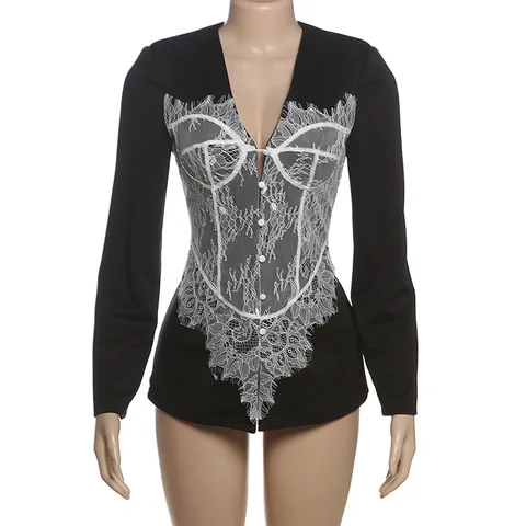 Tornova Кружевной пиджак V-образный вырез