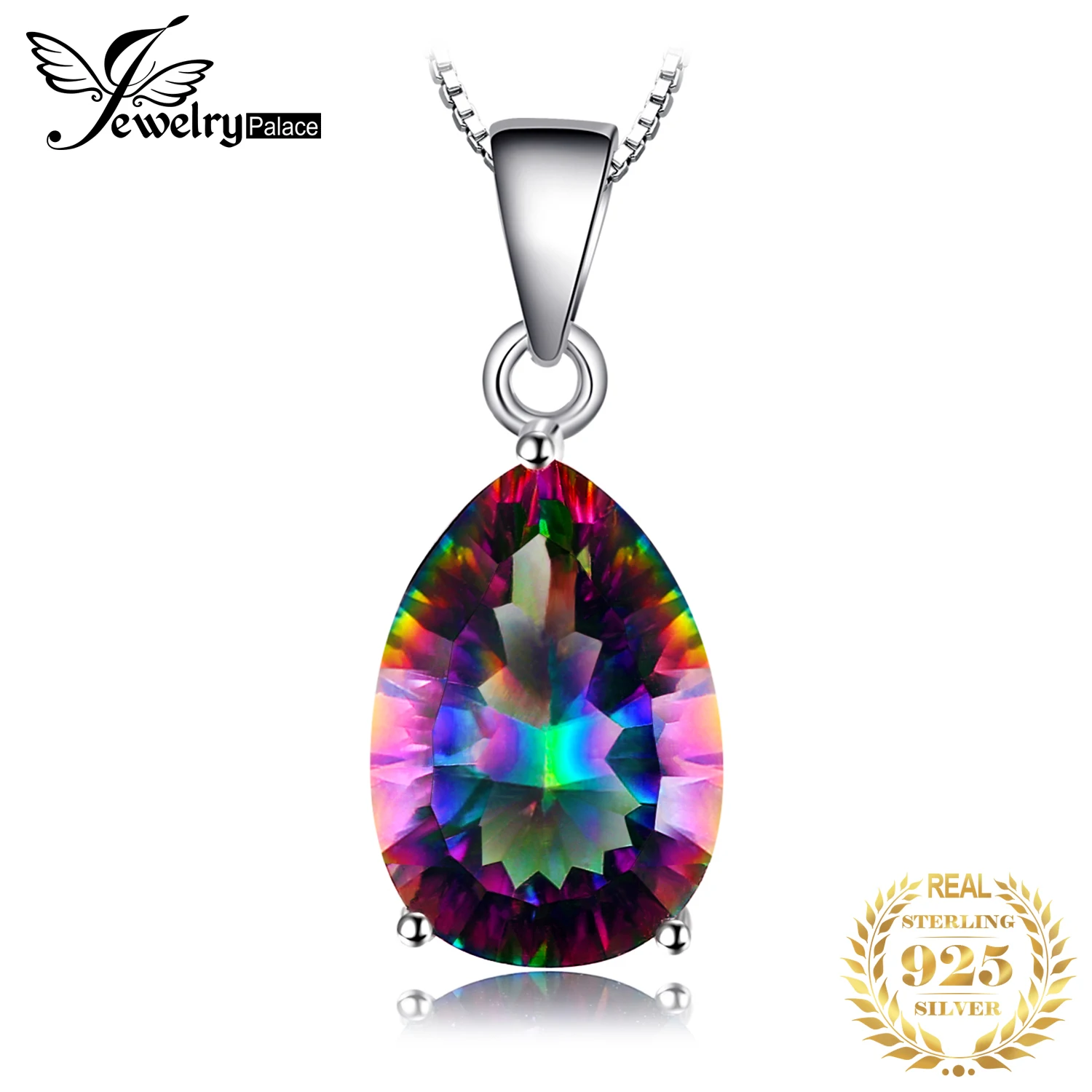 

JewelryPalace 5ct Natural Rainbow Mystic Quartz 925 Sterling Silver Pendant Necklace for Woman Fashion Gift No Chain New Arrival