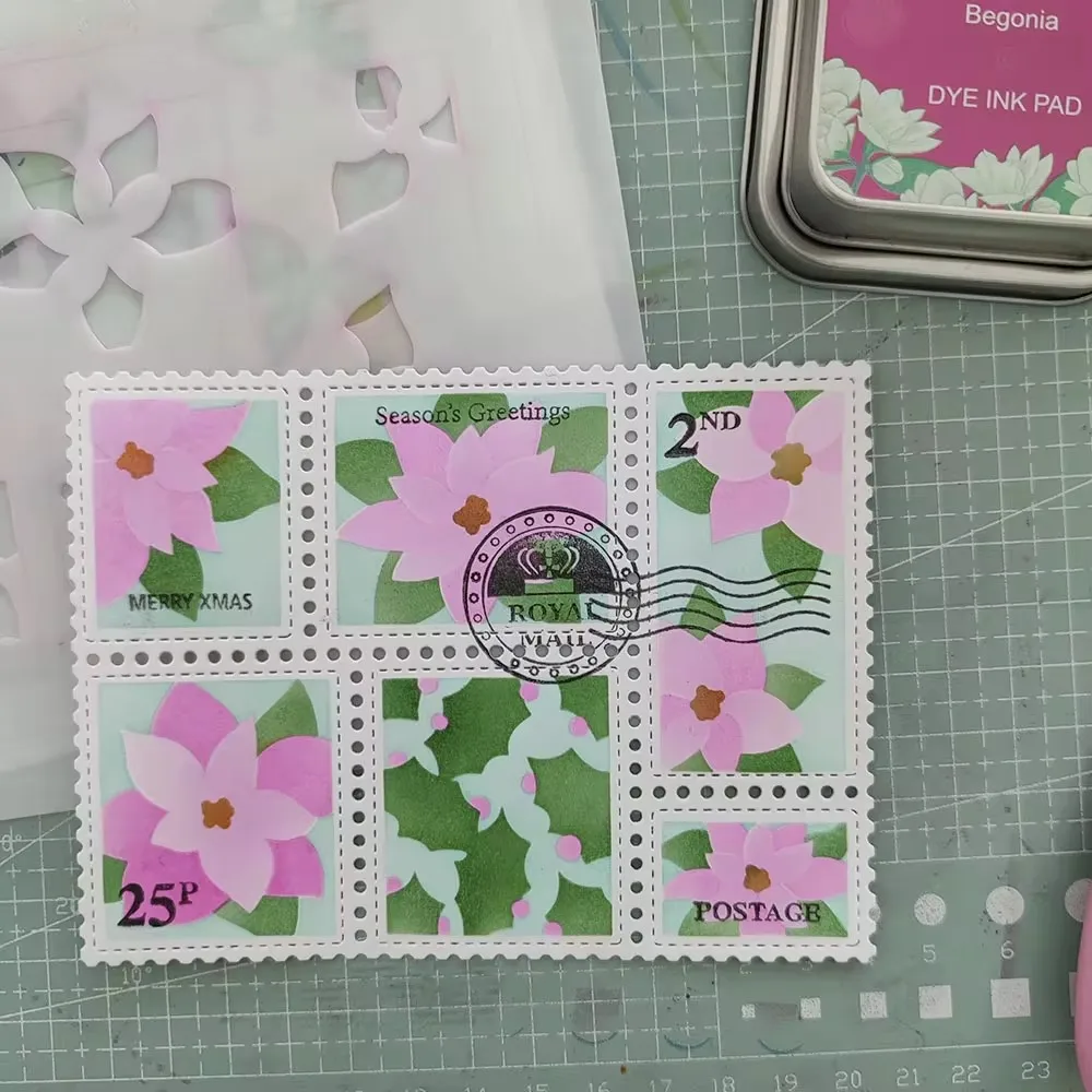 Морозный снеговик почтовый коллаж трафарет прозрачный штамп на Рождество