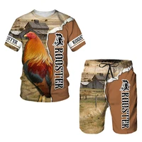 3d print rooster man summer set 2 piece oversized tshirt sport shorts tracksuit summer cock animal short sleeves sports suit