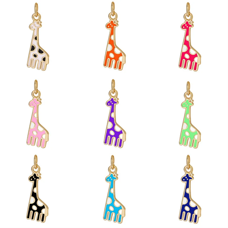 

Новые Подвески ярких цветов, бриллиантовые подвески в виде жирафа, оленя, желтого, розового, белого цветов, подвески из сплава с эмалью для и...