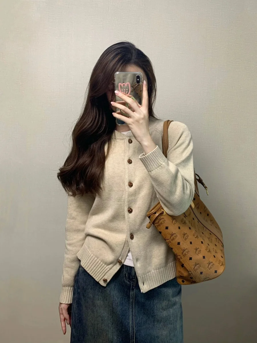 Ретро ленивый мягкий клейкий трикотаж женский весенне-осенний флисовый свитер