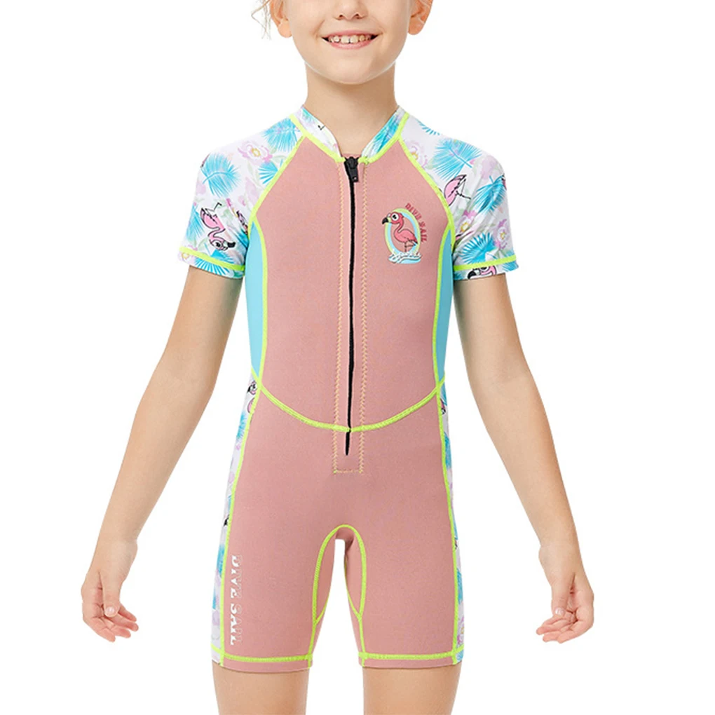 

2MM Kids Wetsuit One-piece Shorty Wear-resistant Front Zipper Swimsuit Surf Suit for Girls Youth Teen Toddler Child M