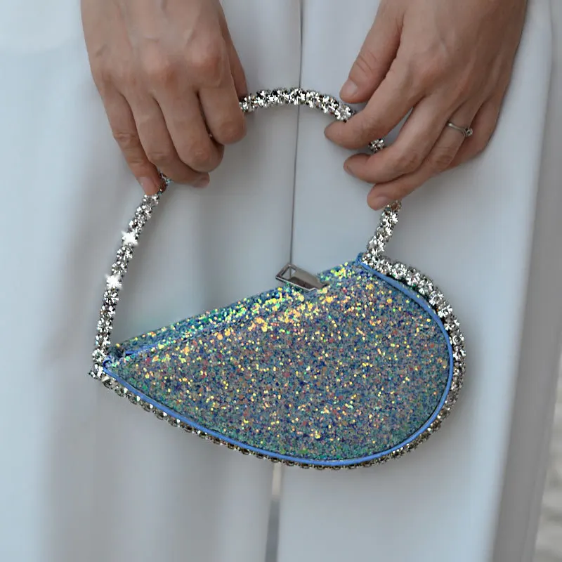 New Sequins with Diamonds Round Heart-shaped Clutch Bag with Diamonds Dinner Bag Fashion Women's Bags  Handbags  Purses Hand Bag