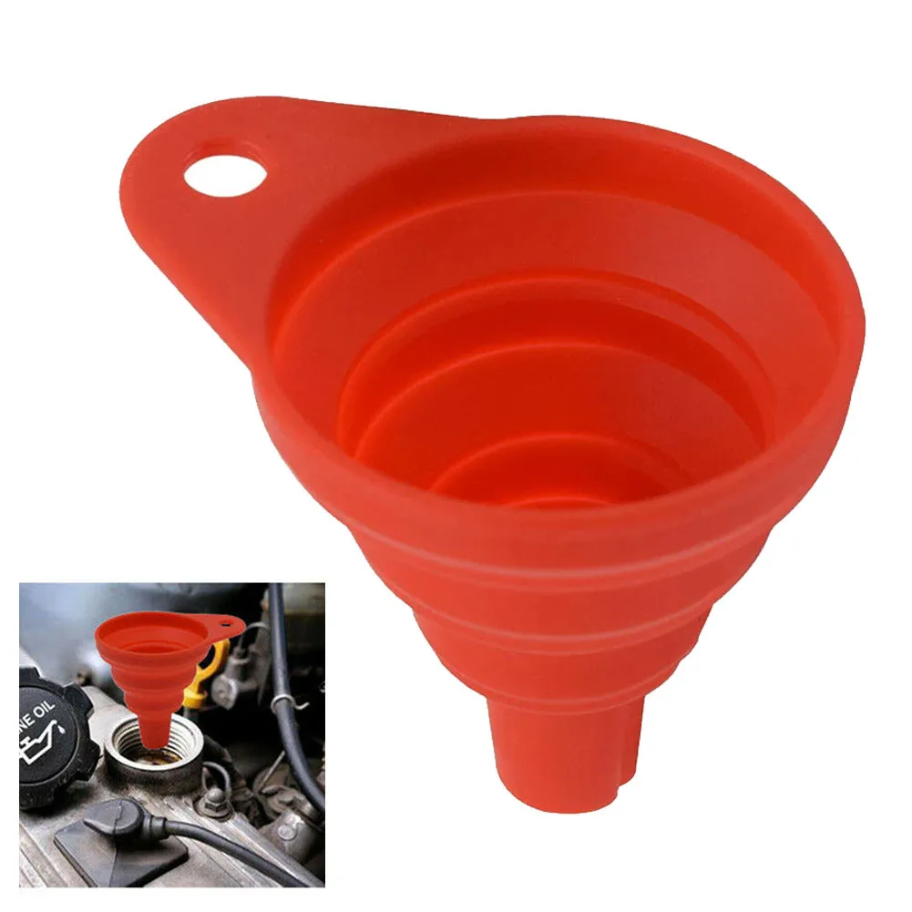 

Universal Car Funnel Oil Fuel Petrol Red Silicone Suspended 1 Pcs 7.5cmX8cm Collapsible Diesel Gasoline High Quality