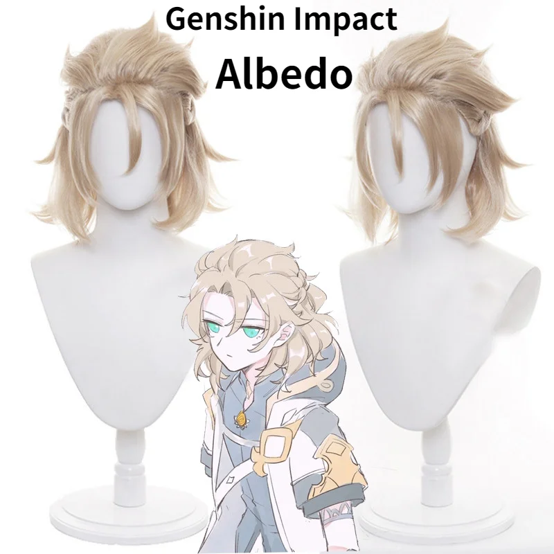 

Genshin Impact Albedo Cosplay 35cm Short Linen Wig Cosplay Anime Cosplay Wigs Heat Resistant Synthetic Wigs Halloween