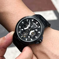 oblvlo new design all black automatic watches with skeleton dial leather strap waterproof big watch um