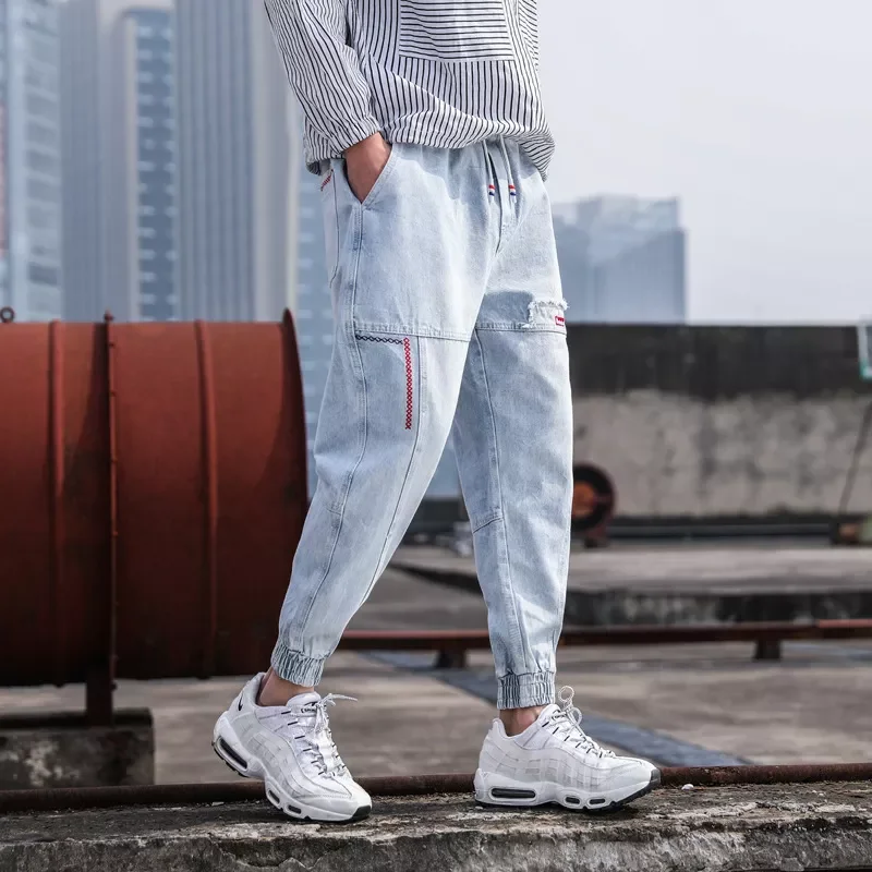 2022New Spring Summer Black Blue Cargo Jeans Men Streetwear Denim Jogger Pants Men Baggy Harem Jean Trousers Ankle-Length Men Cl