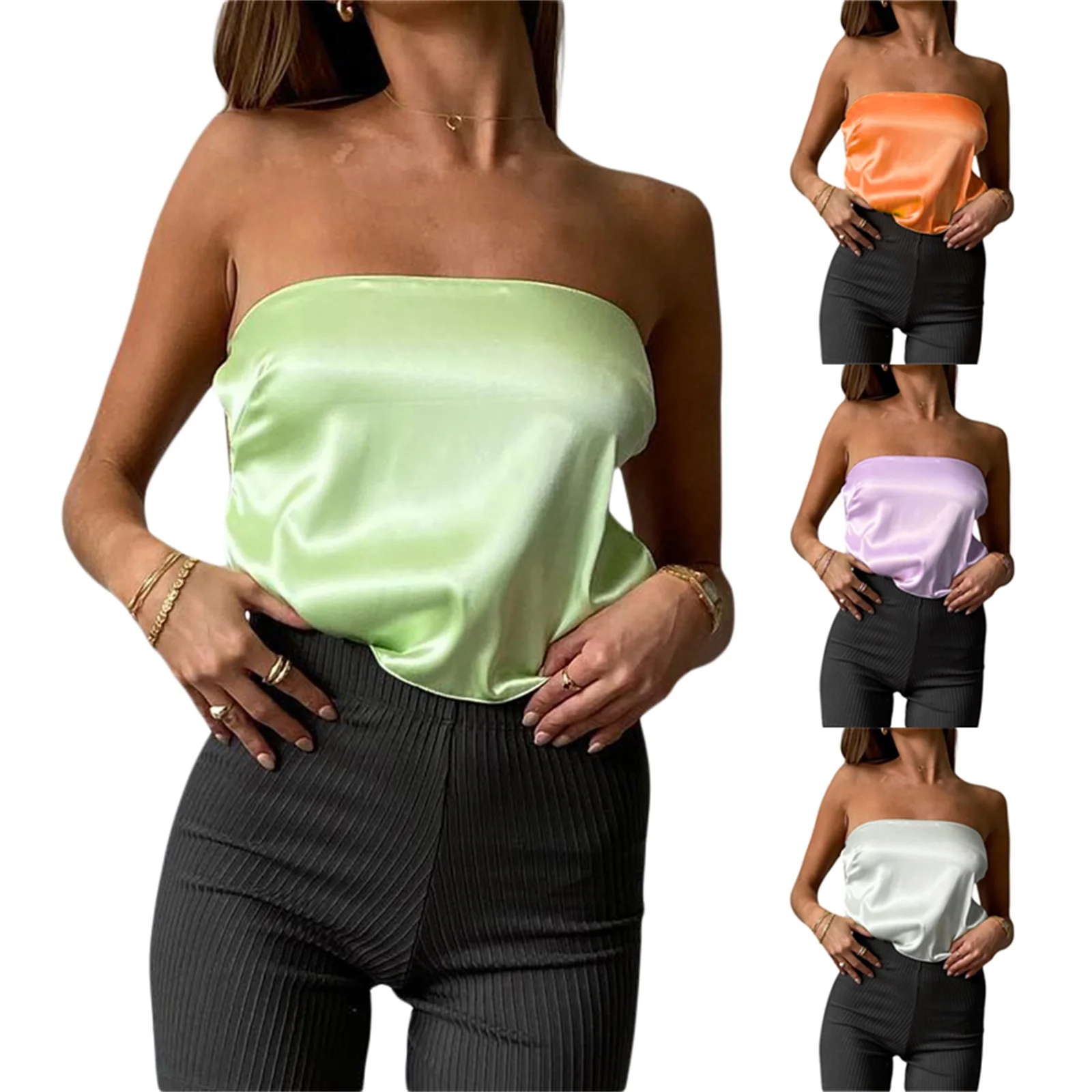 

Strapless Crop Top for Women Twist Front Hollow Knitted Tube Top Sleeveless Bandeau Bustier Tops Aesthetic Clothes