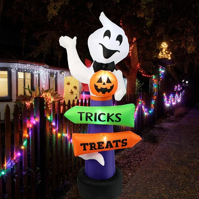 

2.4m Big Halloween Inflatable Ghost Holding Pumpkin Street Signs Decoration Tricks or Treats Halloween Festive Party Supplies