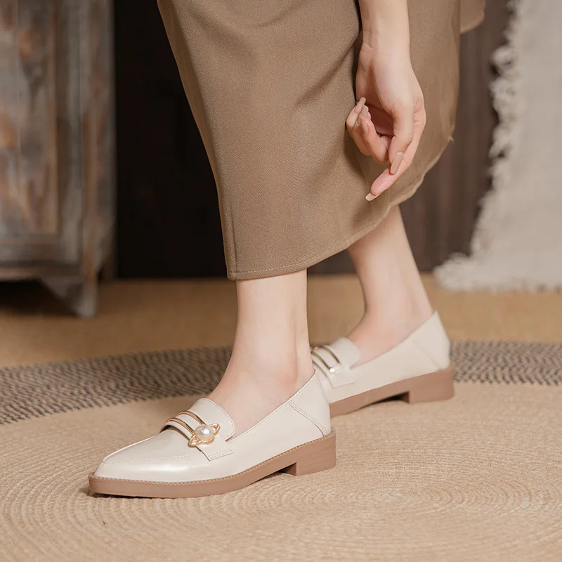 Retro Fashion Elegant Women Loafers Shoes Genuine Leather Shoes Korean Female Flats Driving Shoes Plus Size 42 Zapatos Mujer