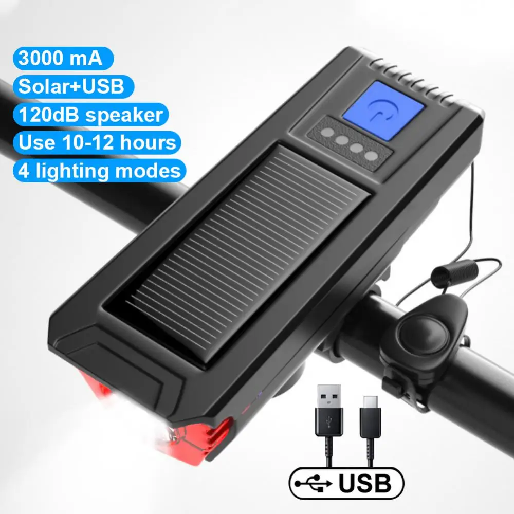 

Long-lasting Mountain Bike Lamp Solar Charging Speaker Front Light Pc Plastic Daily Waterproof Horn Light Riding Warning Light