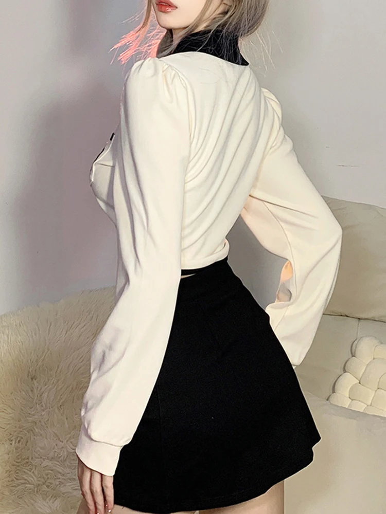 Рубашки-поло в стиле преппи Женская универсальная блузка на молнии корейская