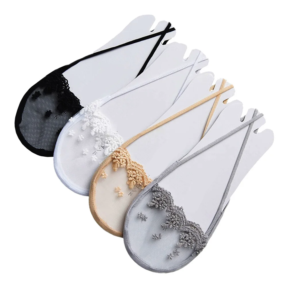 4 Pairs Shallow Suspenders Invisible Lace Socks Cotton Women Cut Korean Version Half Boat Summer Miss