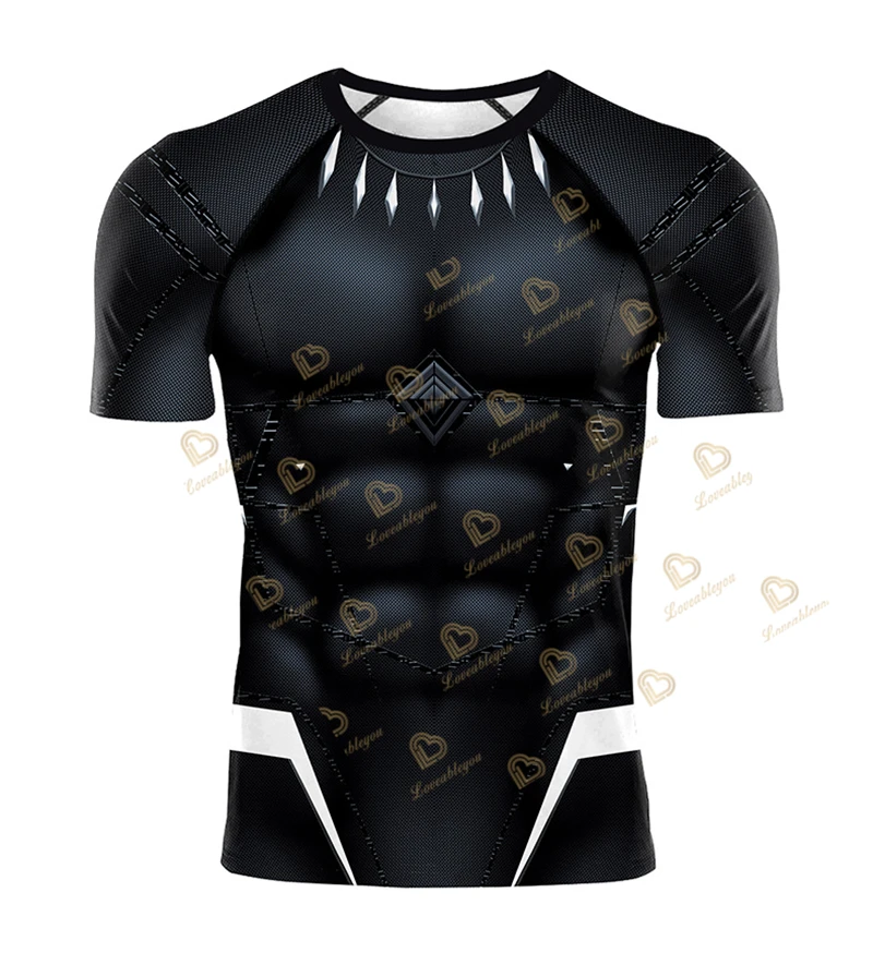 Black Panther Short Sleeve Jersey Running Training Spiderman Compression Sports T-shirt Slim Sportswear Fitness Clothing Tees