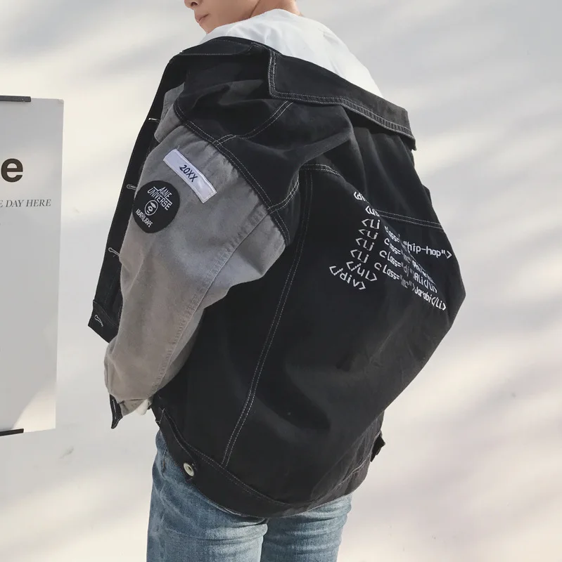 Мужская джинсовая куртка с вышивкой модная Свободная в Корейском стиле хип-хоп