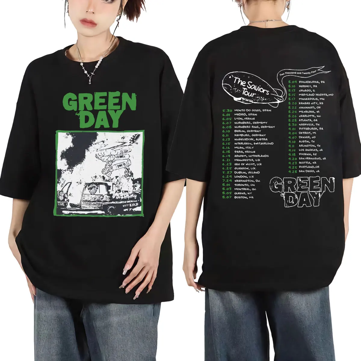 Green Day The Saviors Tour 2024 футболки с графическим рисунком для мужчин и женщин футболка в
