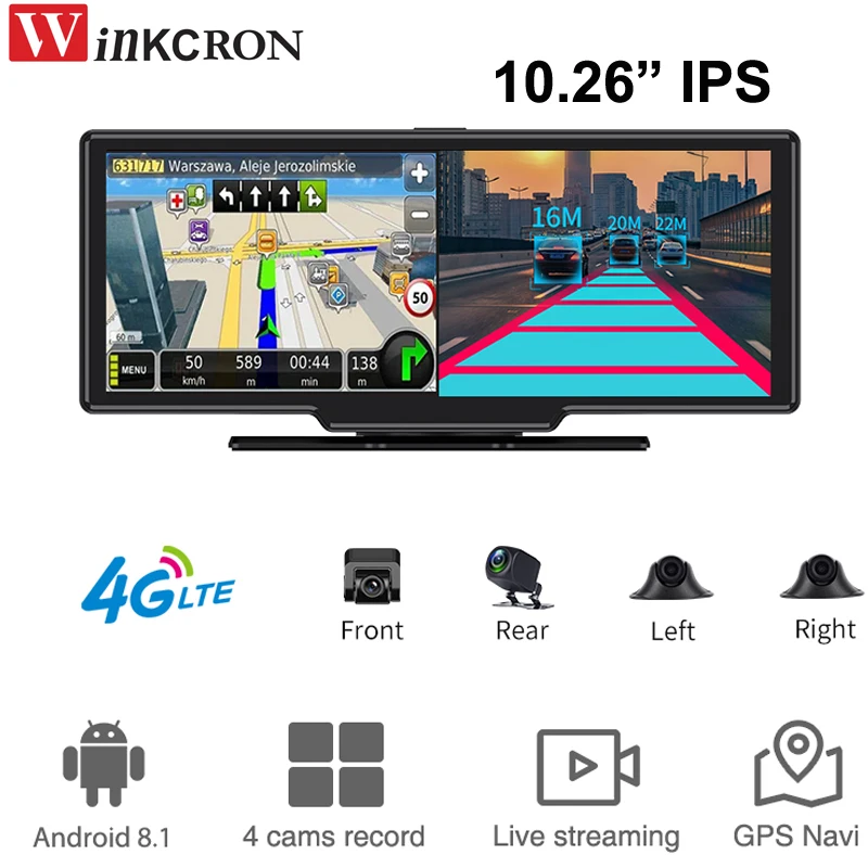 

10 Inch Touch Screen 4G Andriod 8.1 Car GPS Navigation 4 Camera DVR HD1080P Video Recorder Dash Cam Registrar Parking Monitoring