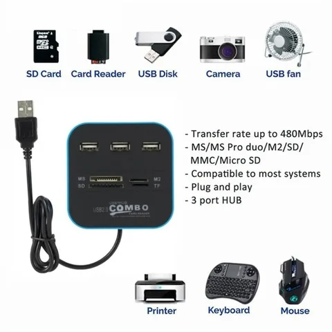 Устройство чтения Micro-карт BGGQGG, USB 2,0, 3 порта