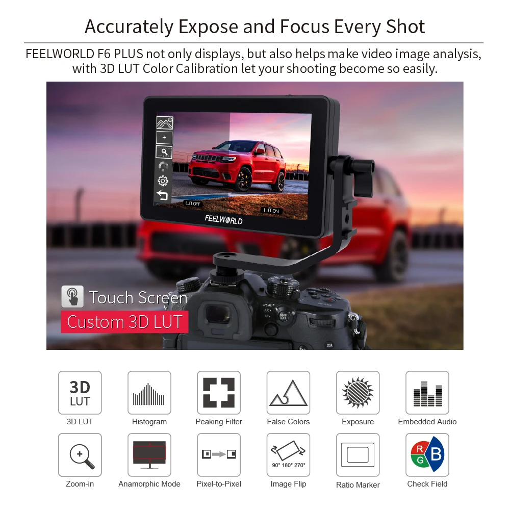 Фото FEELWORLD 4K Монитор F6 PLUS 5,5 дюймов на камере DSLR 3D LUT Сенсорный экран IPS FHD 1920x1080 Видео 4K-HDMI Полевой монитор dslr №2