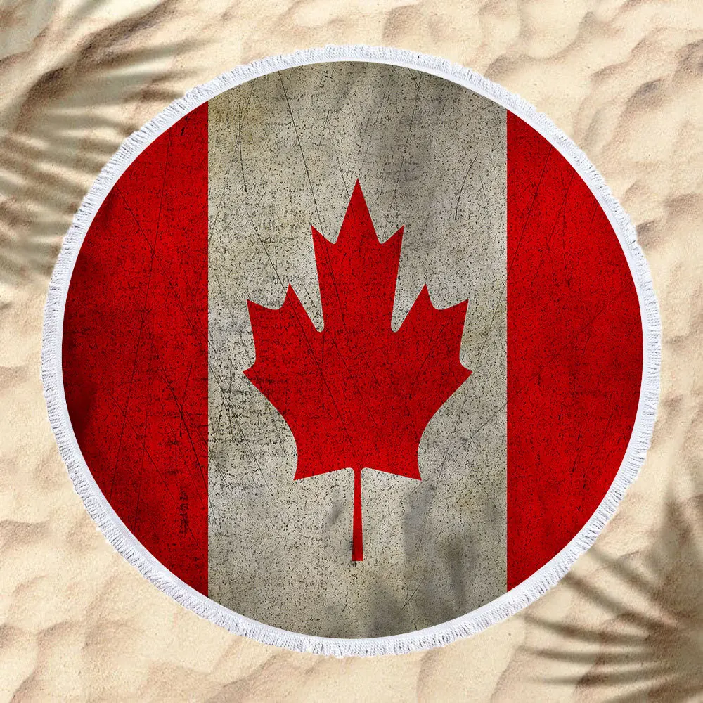 

3D Canada Maple Leaf Round Beach Towel Thick Shower Bath Towels Microfiber Summer Swim Circle Yoga Mat 150cm With Tassels