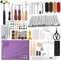 lmdz 183 pcs leather tools set with punching tools sewing needle printed tool kit waxed thread cutting mat for leather craft diy