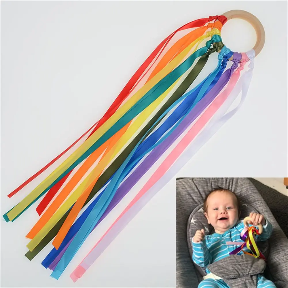 

New Wooden ring Explore Sensory play Rainbow Sensory Ribbon Ring Newborn Gift Baby Wooden Toys