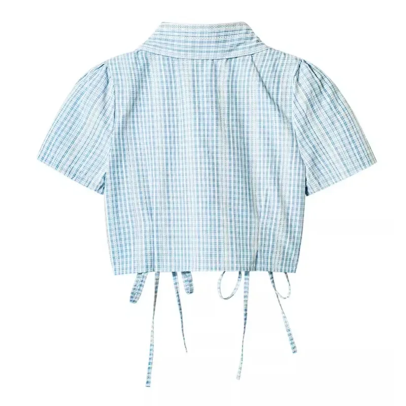 Шикарные женские рубашки с отложным воротником клетчатые блузки коротким