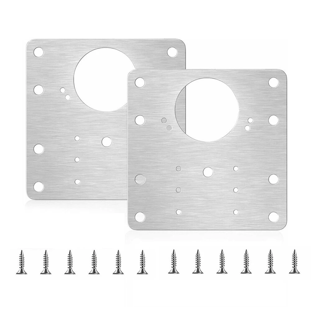 

Repair Kit Hinge Plate Silver Stainless Steel 2/4/10 Pcs 9cm*9cm Fixing Screws Kitchen Cupboard Rust Resistant