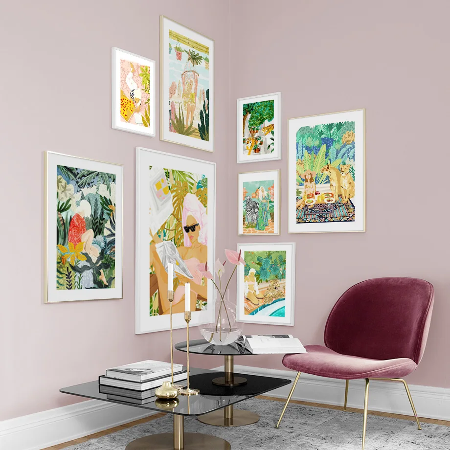 

Boho Leopard Lion Tiger Girl Tropical Plant Wall Art Canvas Painting Nordic Posters And Print Wall Picture For Living Room Decor